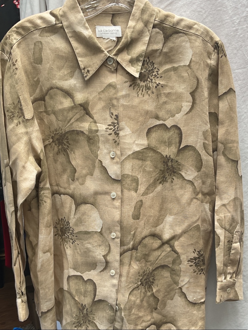 Liz Claiborne Tan Floral Button-Down Shirt